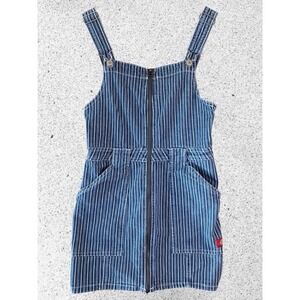 Vintage Dickies Denim Striped Overall Jumper Bibs Dress Railroad Stripe Sz small